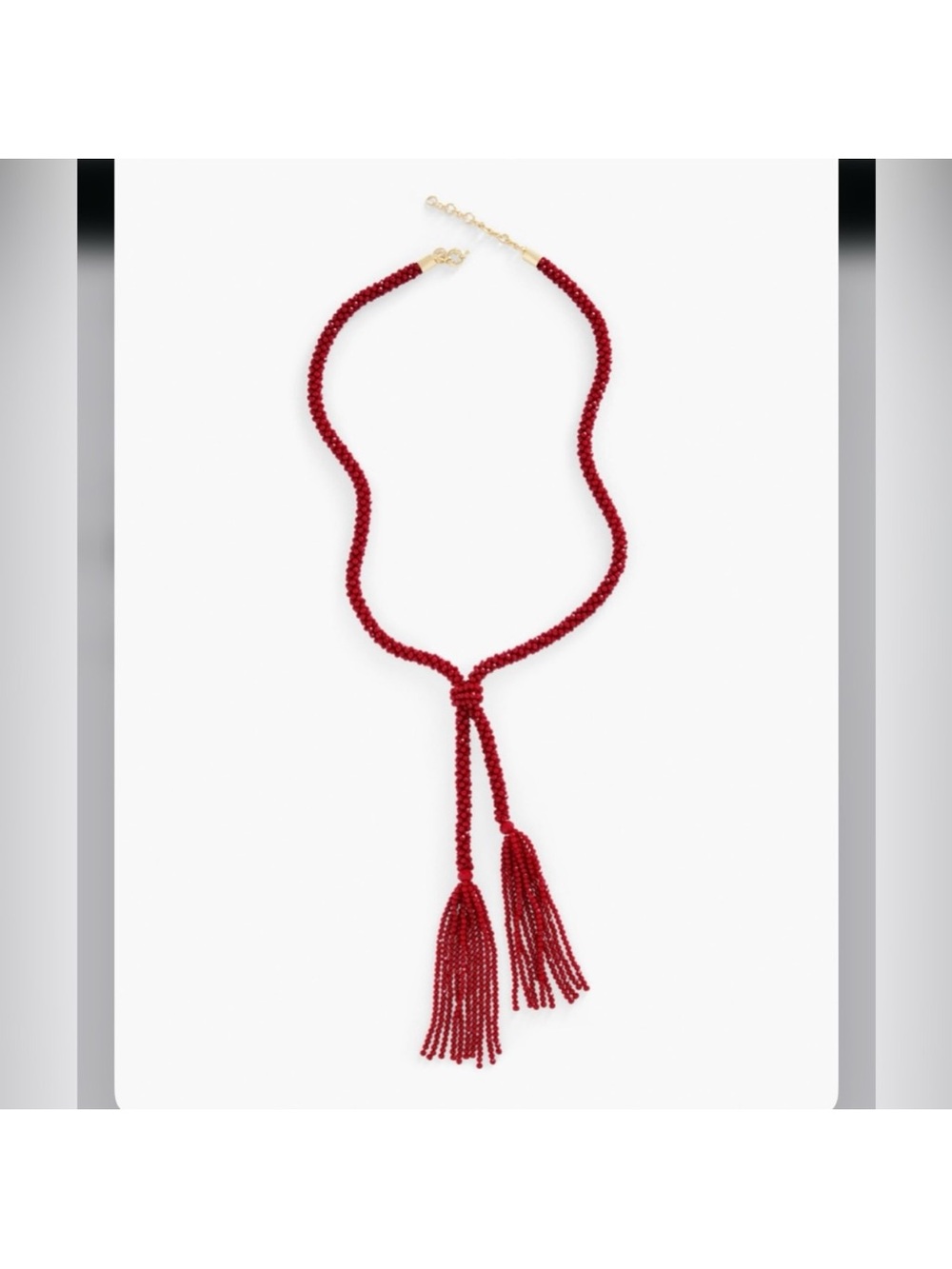 Talbots Red Beaded Tassel Lariat Necklace